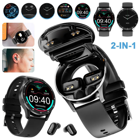 2-in-1 Smart Watch with Earbuds Build-in TWS Wireless BT 7.0 Earphone Fitness Sports Health Monitor